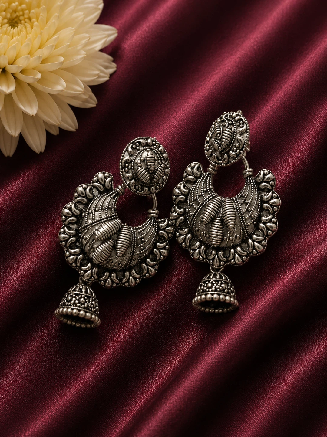 Oxidized Silver Jhumka Earrings