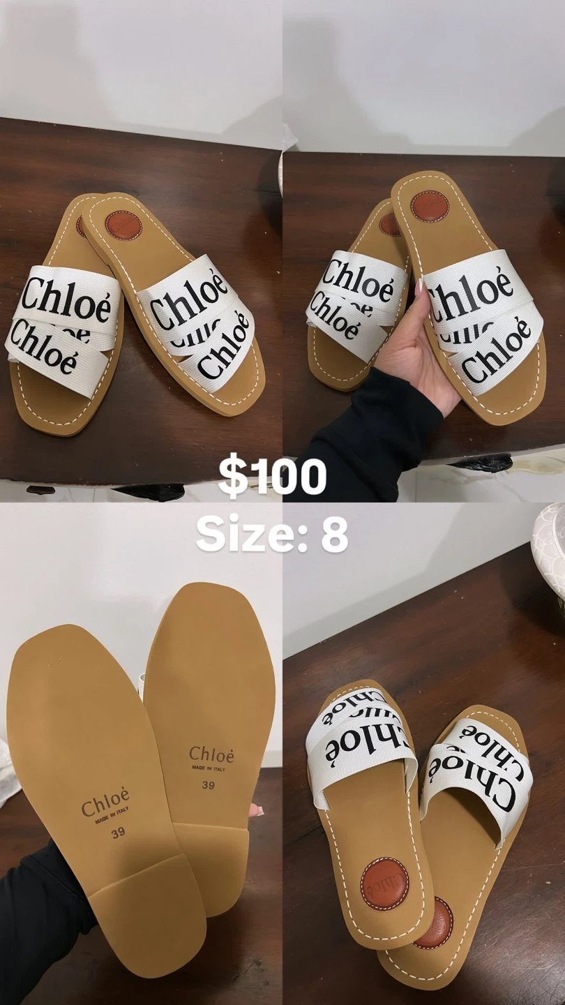 Chloé White Logo Slides Size 8
