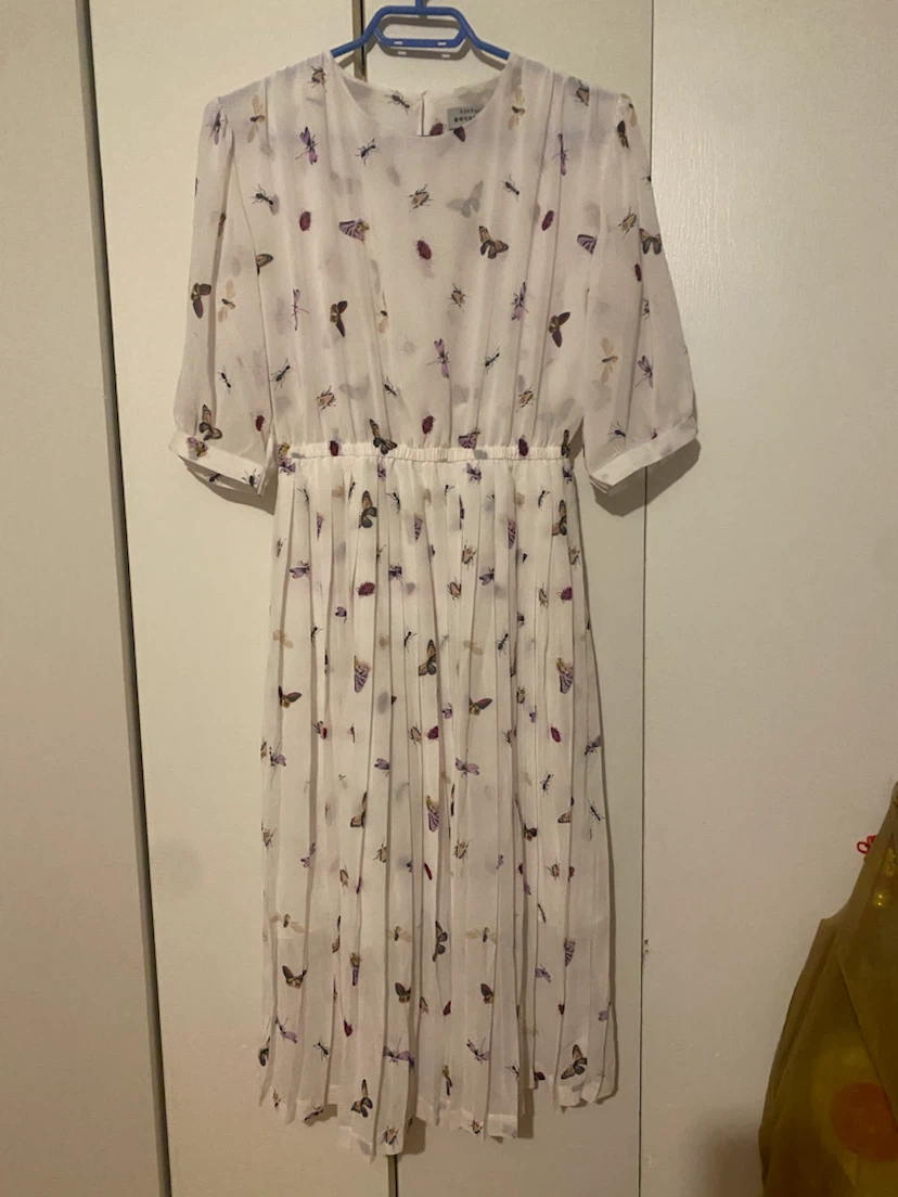 White Butterfly Print Midi Dress