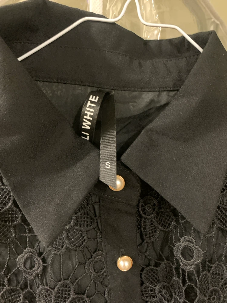Self Portrait Black Lace Button-Up Shirt - photo 2