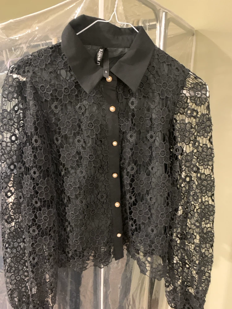 Self Portrait Black Lace Button-Up Shirt - photo 3
