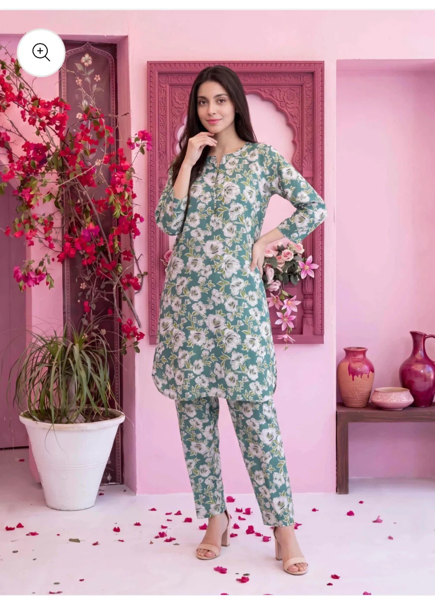 Green Floral Print Kurti and Pants Set