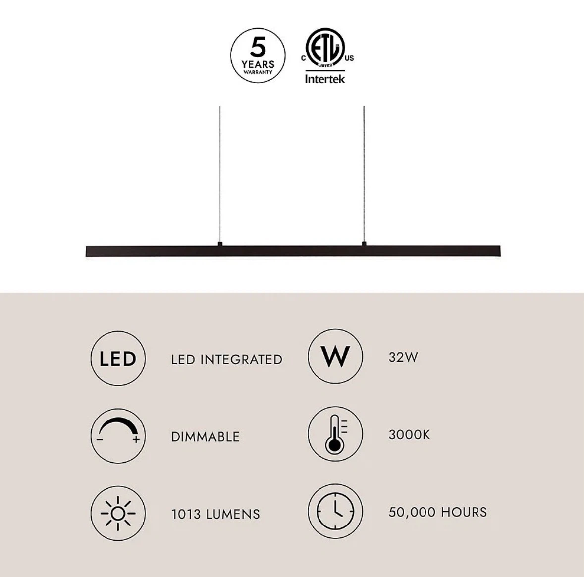 Kuzco Vega 45" LED Linear Pendant, Nickel/White Acrylic Diffuser - photo 2