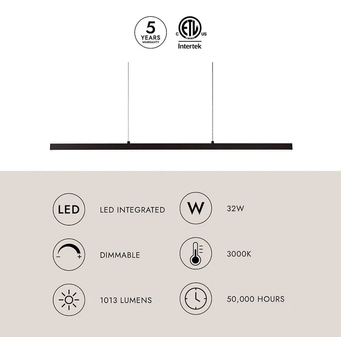 Kuzco Vega 45" LED Linear Pendant, Nickel/White Acrylic Diffuser - photo 2