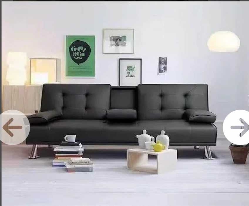 Black Faux Leather Convertible Sofa Bed