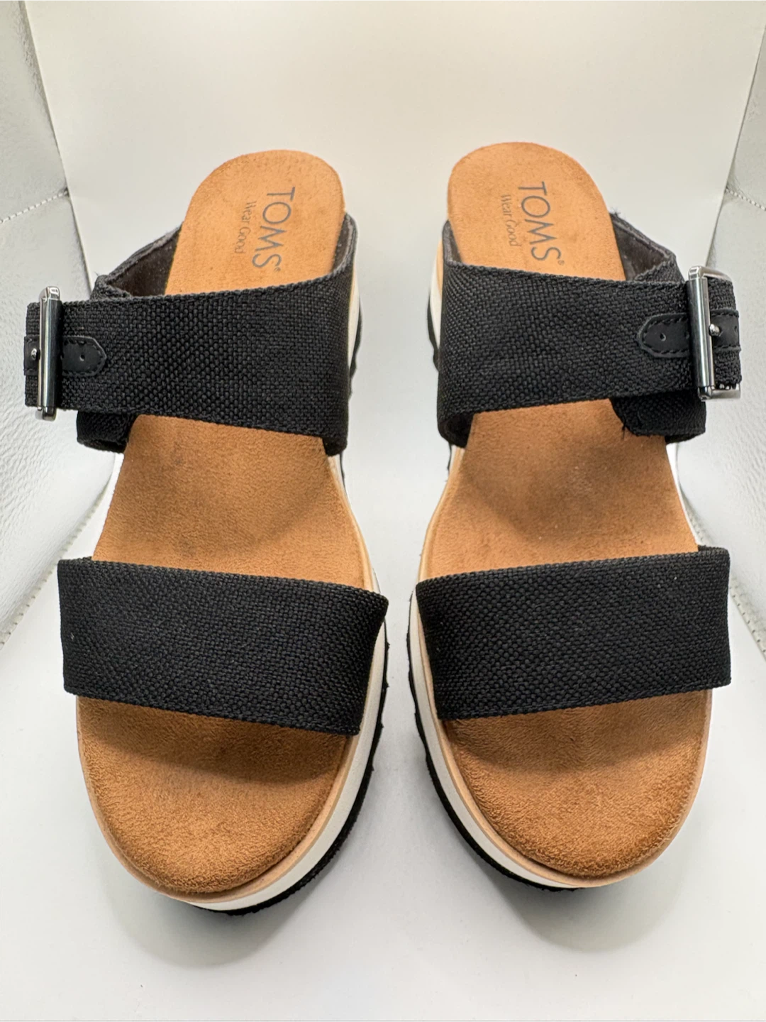 7.5 - TOMS Black Wedge Sandals (Literally like NEW!) - photo 2