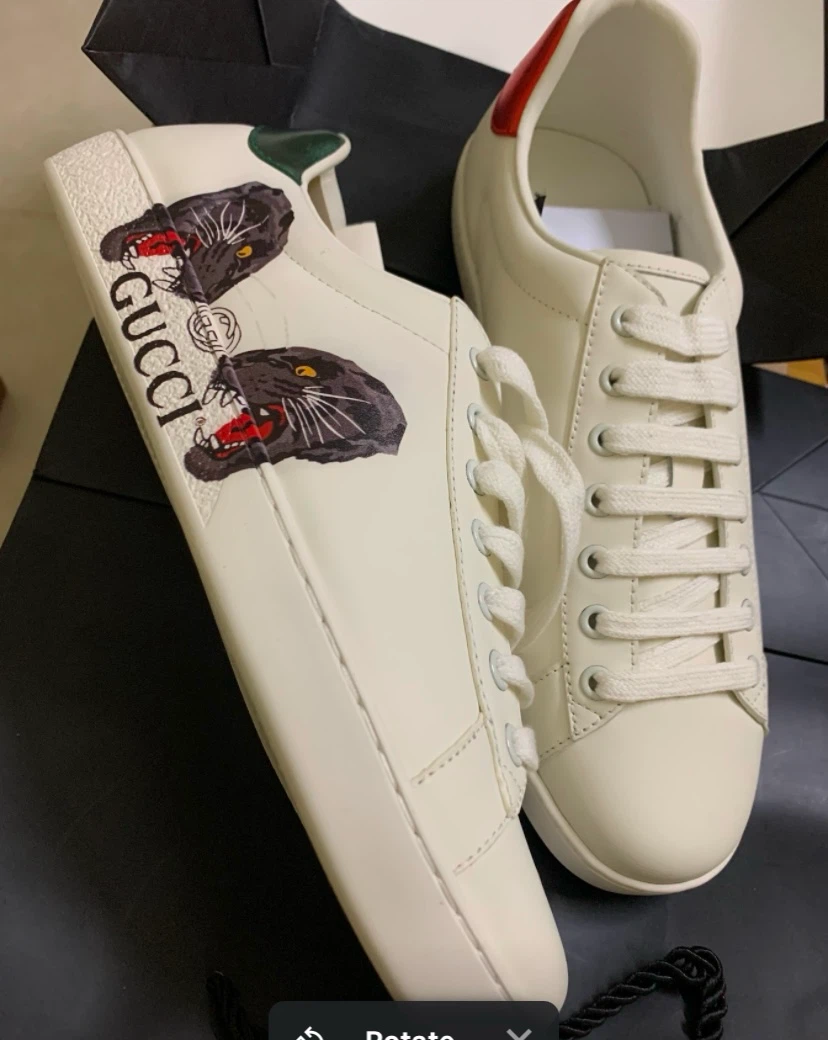 Sneakers Cream Leather Cat Design - photo 3