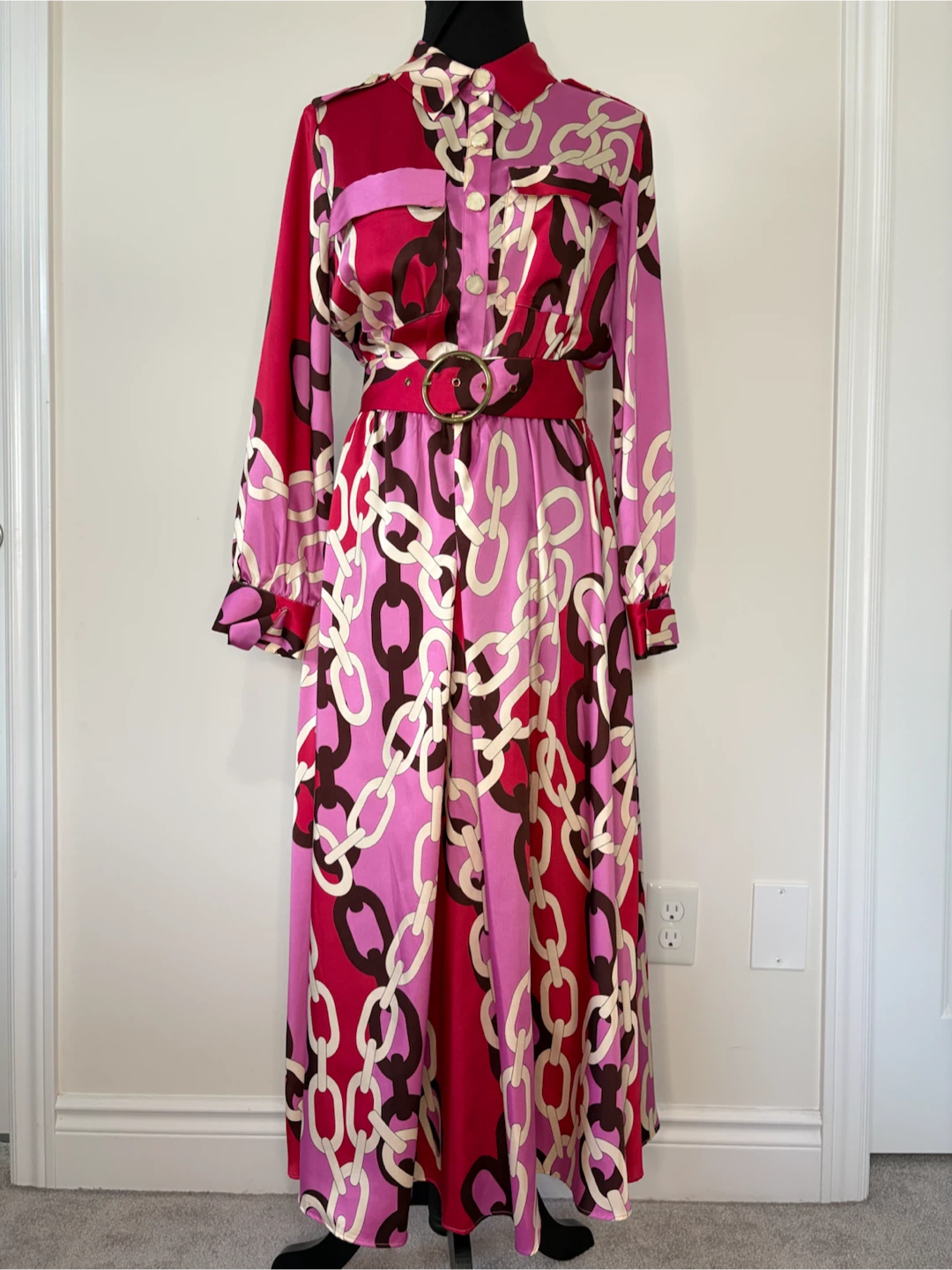 M - NEW with TAG! ZARA Chain Print Belted Shirt Dress - photo 2