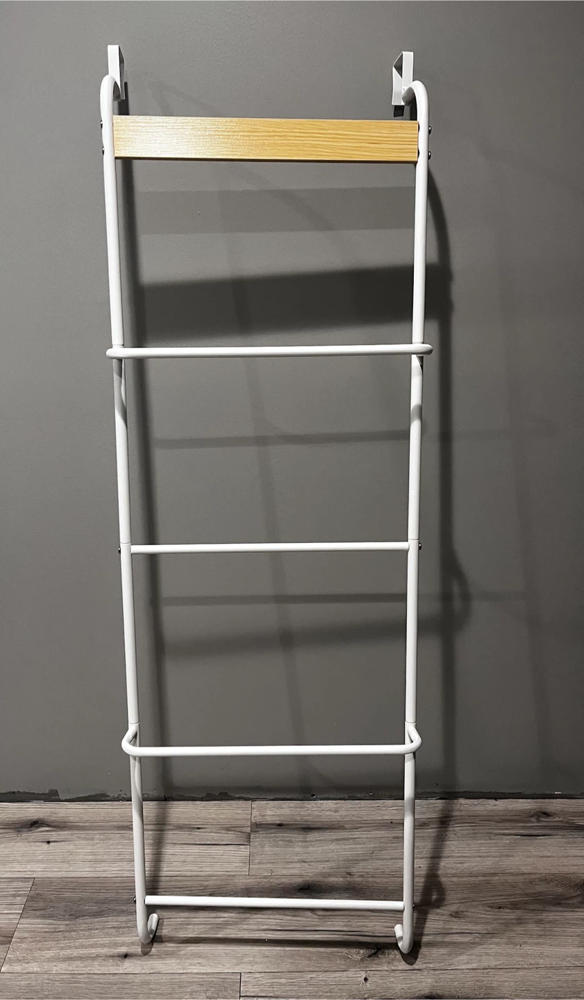 White Over-the-Door Towel Rack with Wood Accent