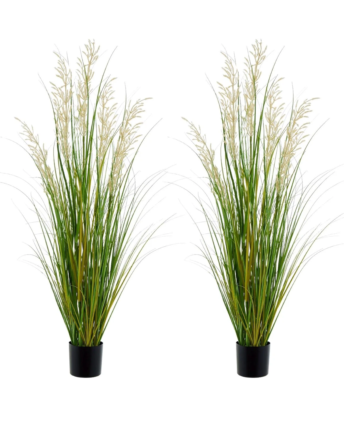 Set of 2 Artificial Grass Plants in Black Pots