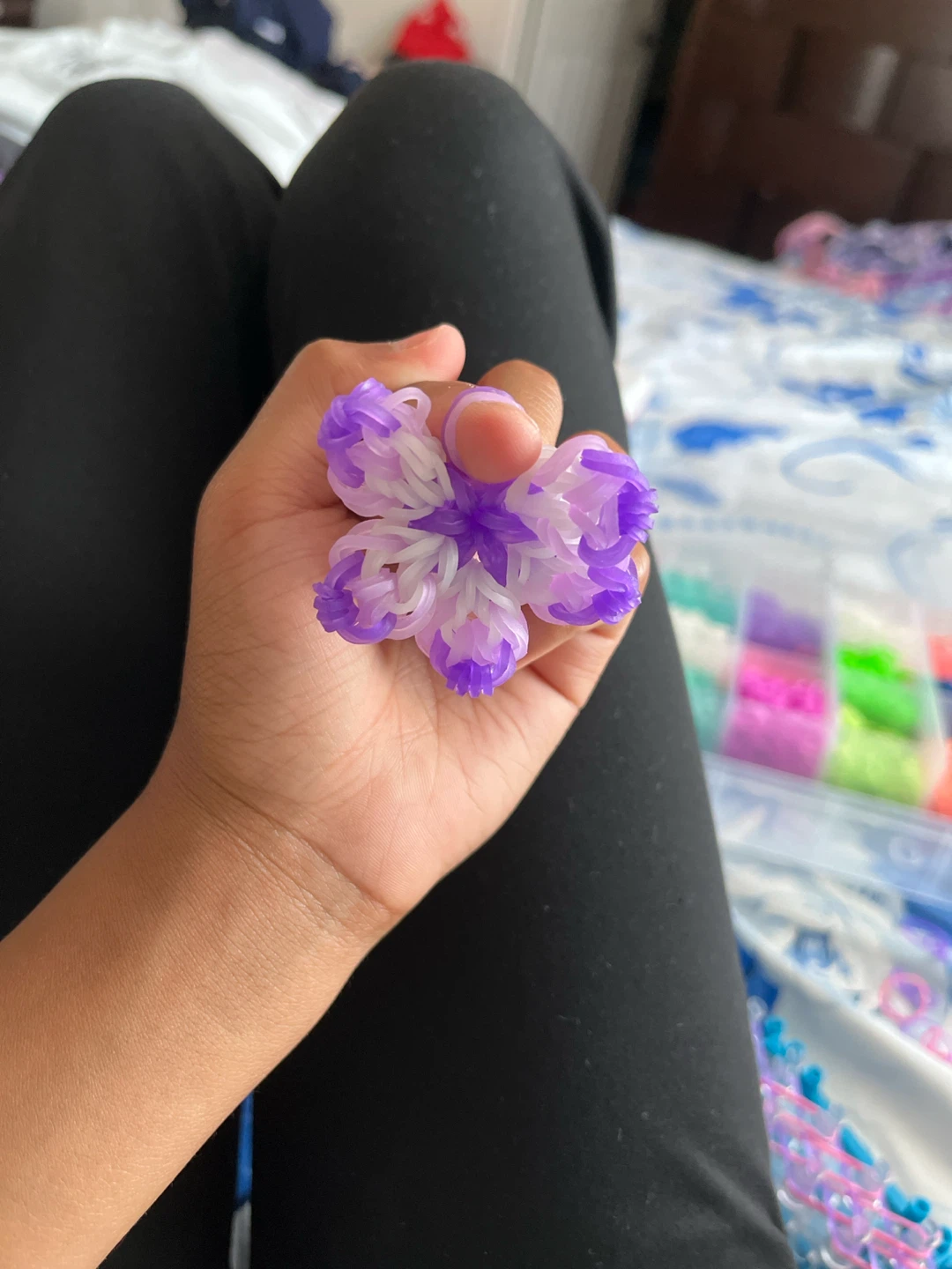 Purple and White Flower Loom Band Charm