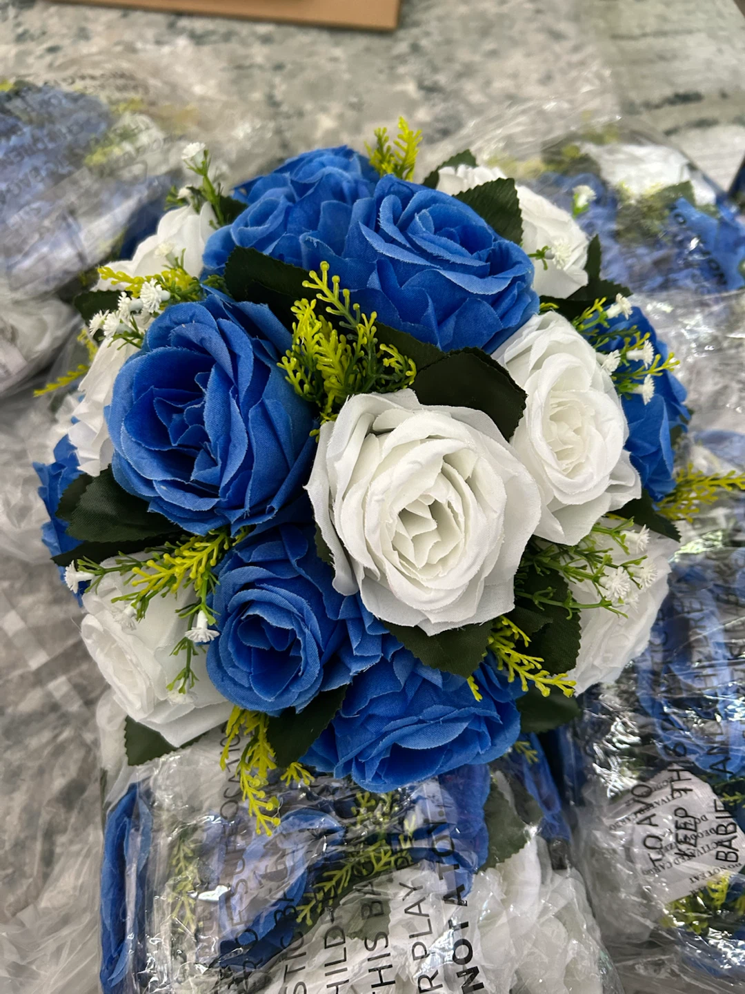 Artificial Blue and White Rose Bouquet