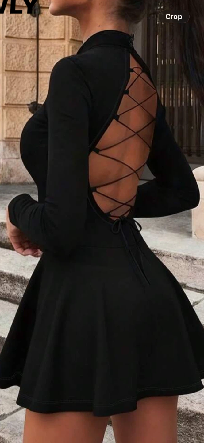 Black Lace-Up Back Mini Dress