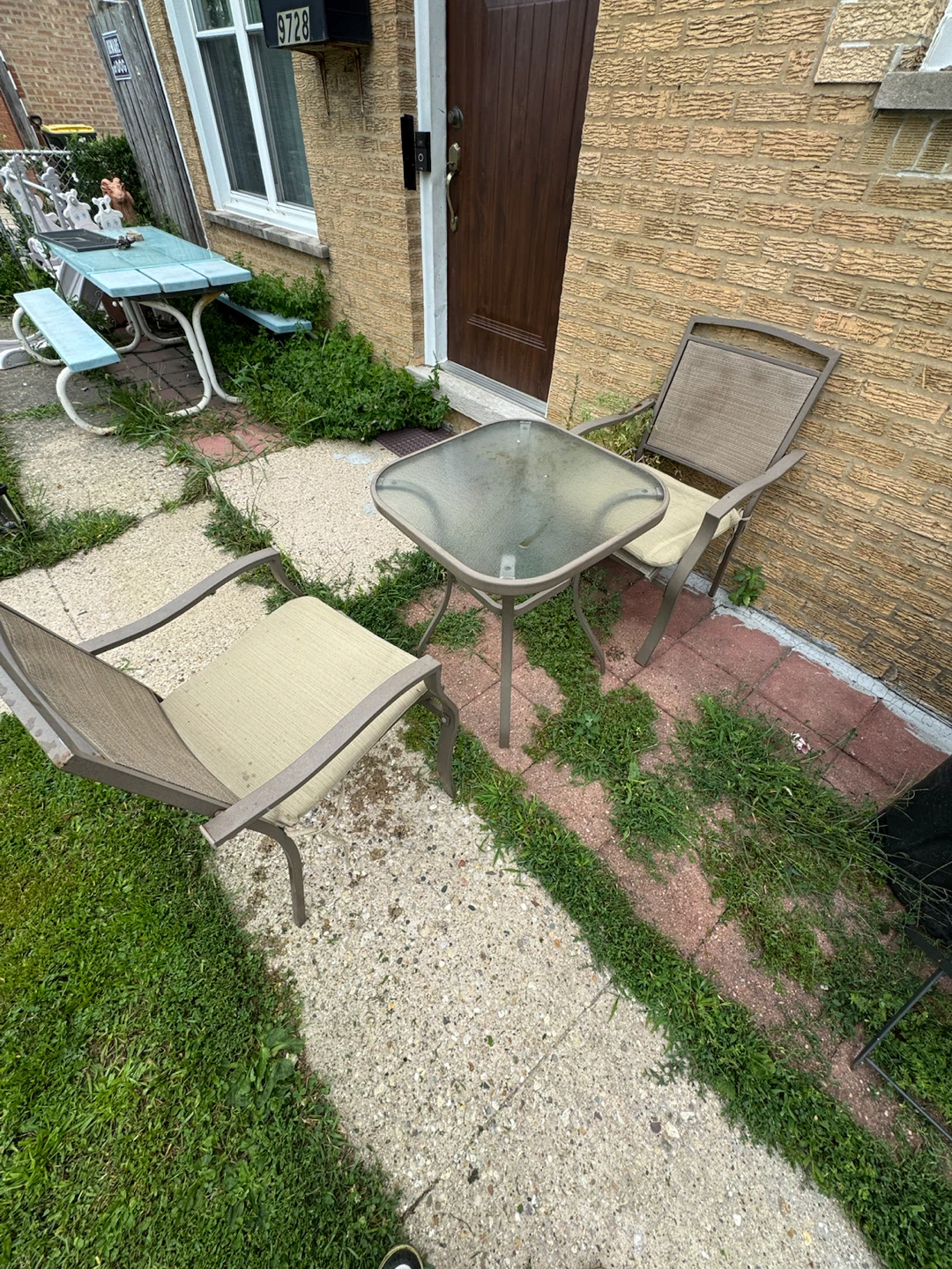 Patio Dining Set with Glass Top Table and 2 Chairs