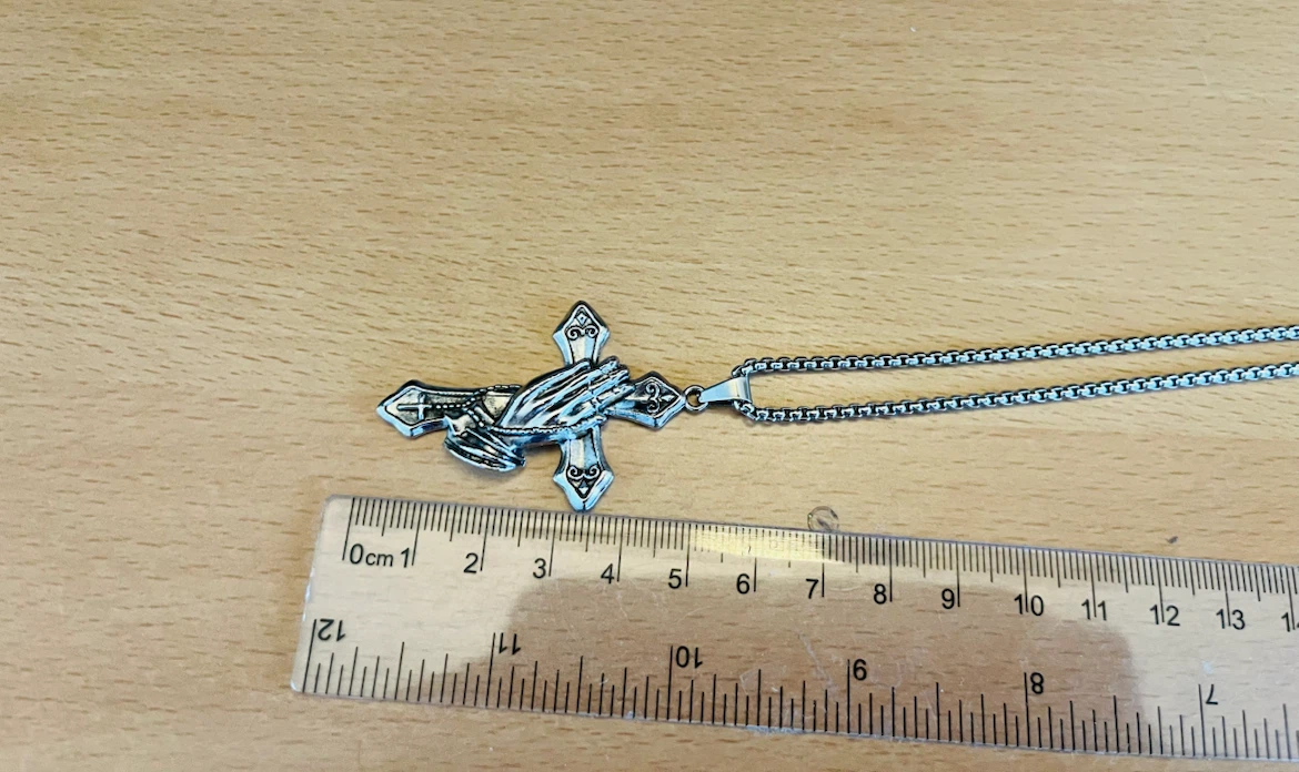 Silver Tone metal Praying Hands Cross Necklace - photo 2