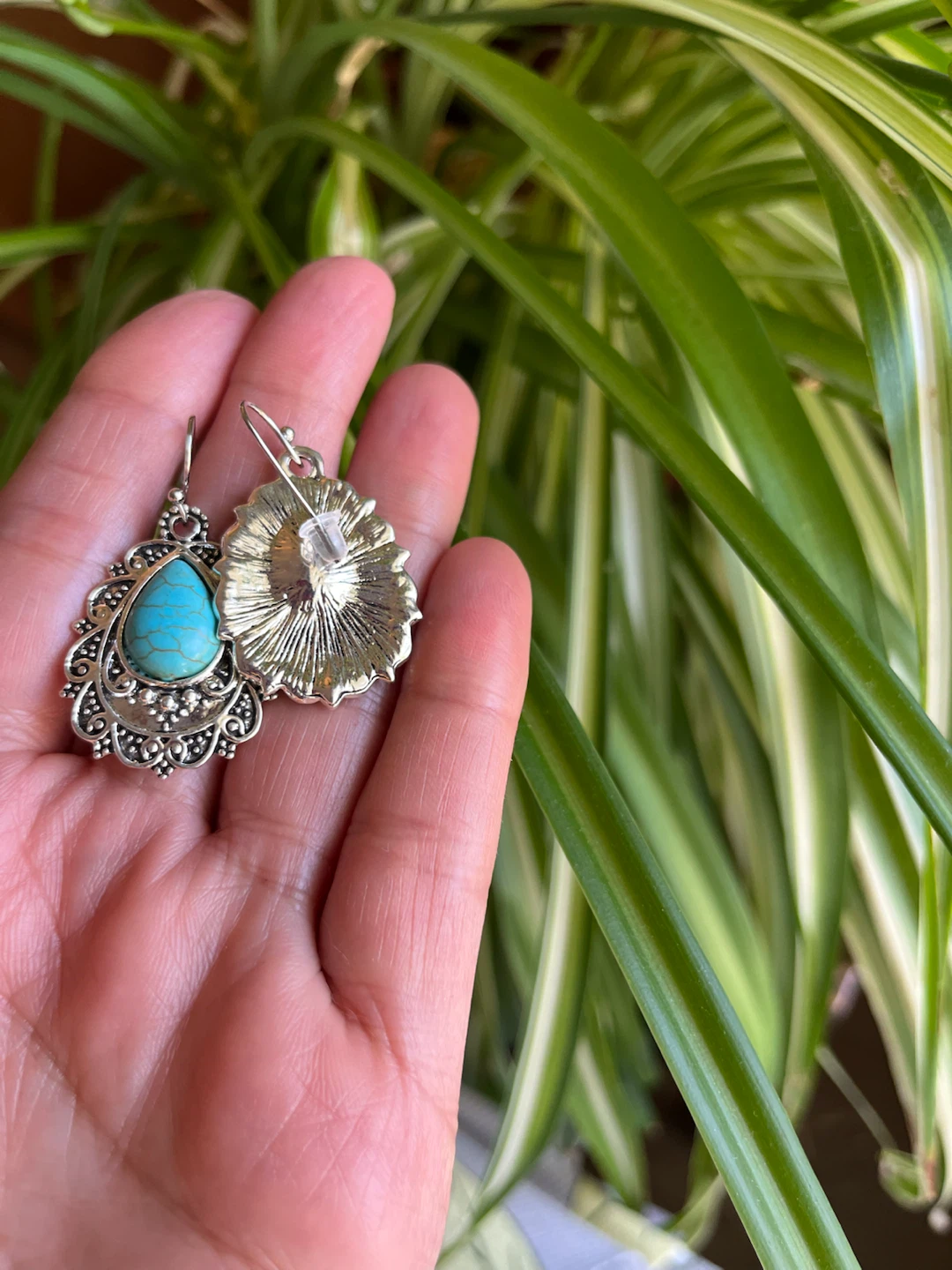Ornate Turquoise Teardrop Dangle Earrings - photo 2