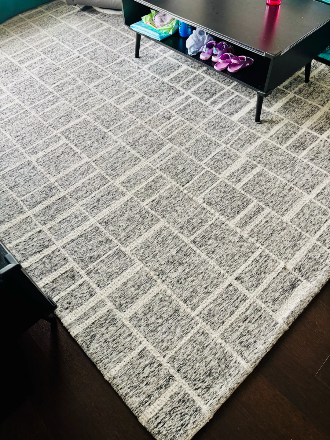 Grey and White Plaid Area Rug