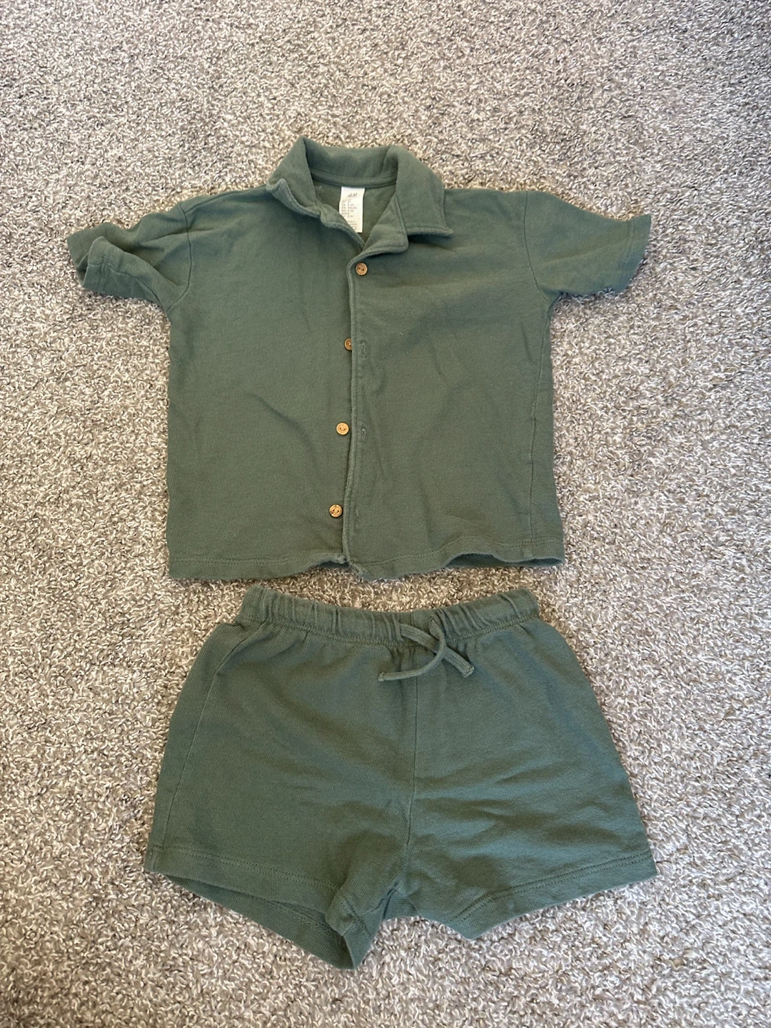 H&M Green Button-Up Shirt & Shorts Set 2-3Y