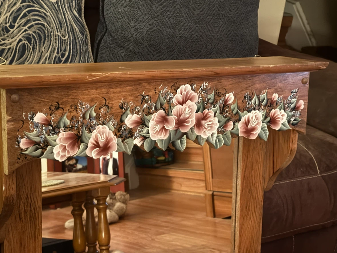 Wooden Wall Mirror with Floral Accent - photo 3
