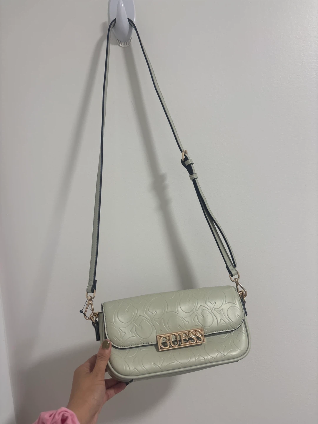 GUESS Light Green Embossed Shoulder Bag