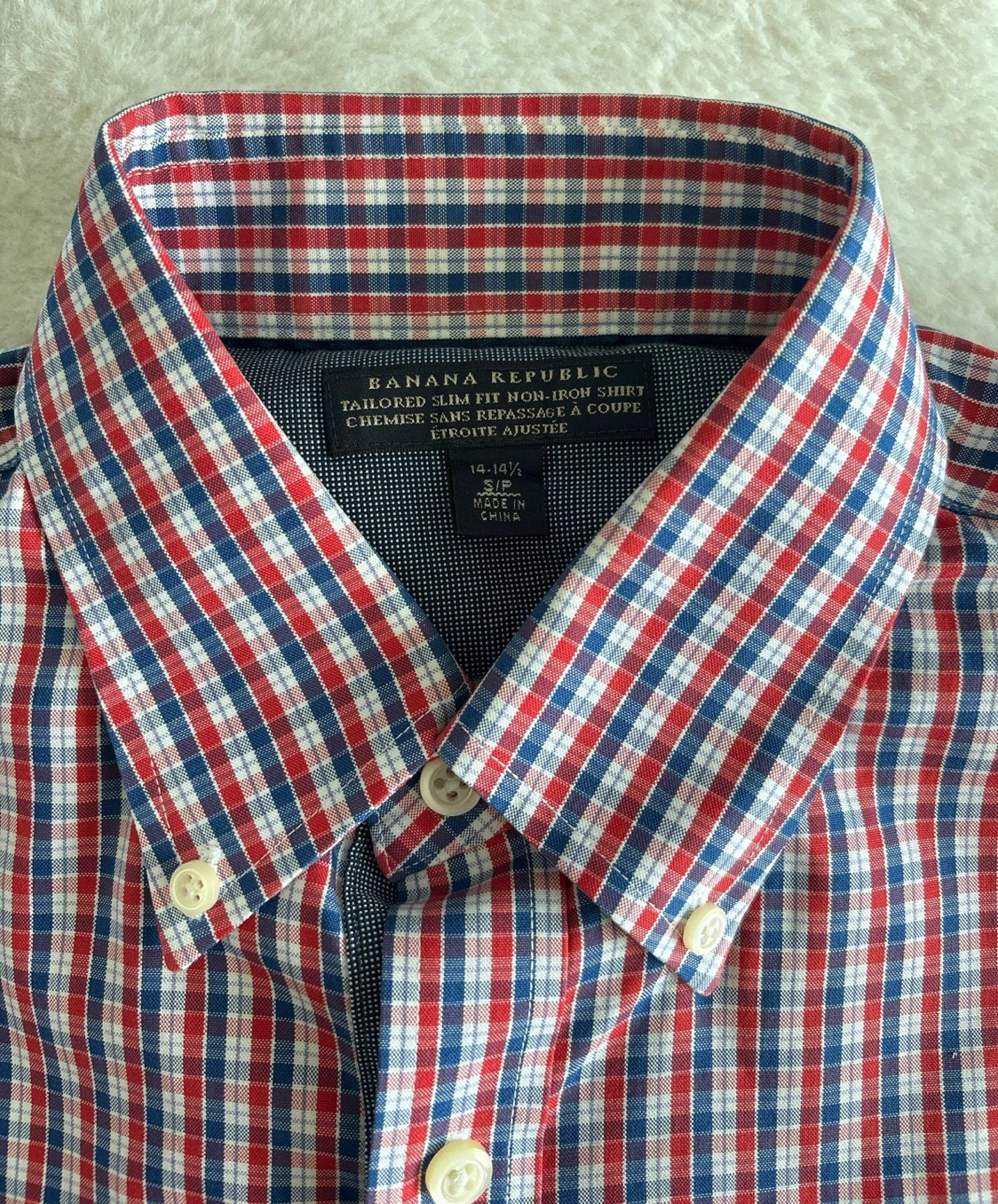Banana Republic Tailored Slim Fit Red Blue Plaid Dress Shirt - photo 2