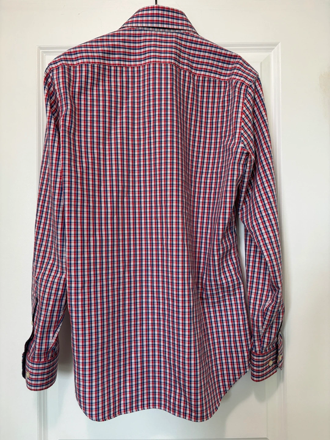 Banana Republic Tailored Slim Fit Red Blue Plaid Dress Shirt - photo 3