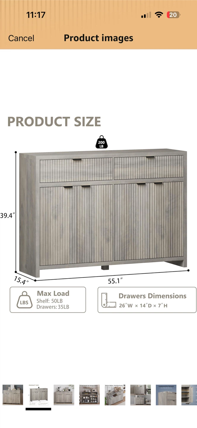 IAISRO Fluted Sideboard Buffet Cabinet - photo 2