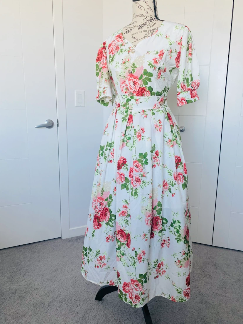 White Floral Midi Dress