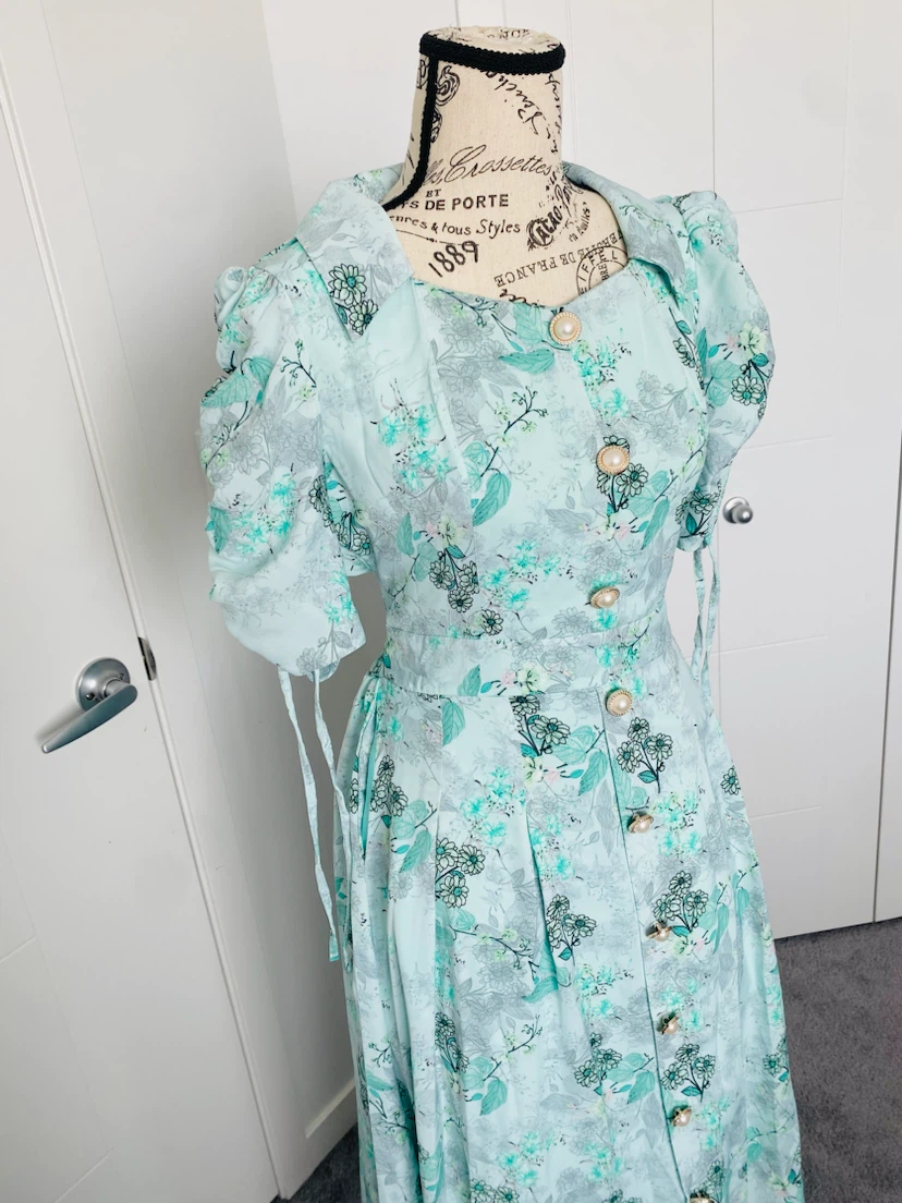 Floral Midi Dress with Puff Sleeves