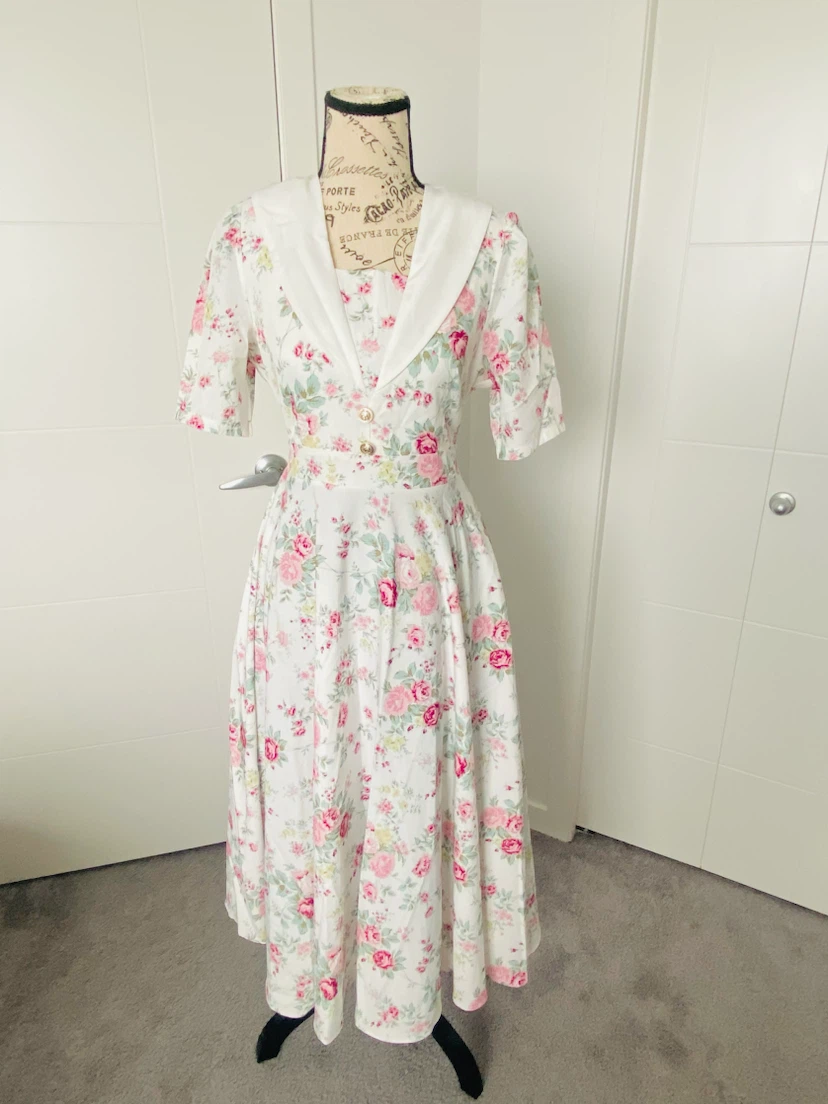 Floral Midi Dress with Sailor Collar