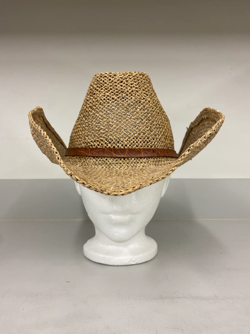 Straw Cowboy Hat with Leather Band