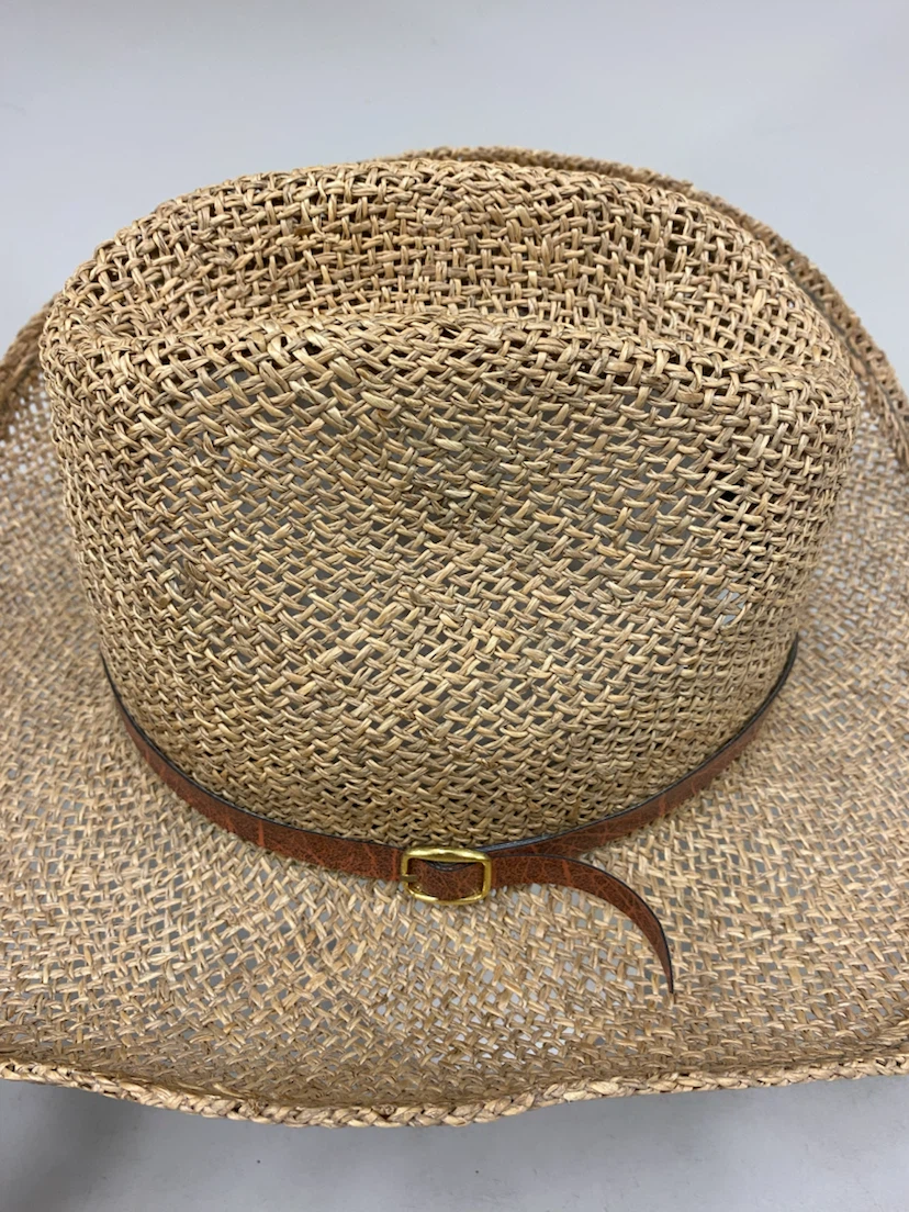 Straw Cowboy Hat with Leather Band - photo 4