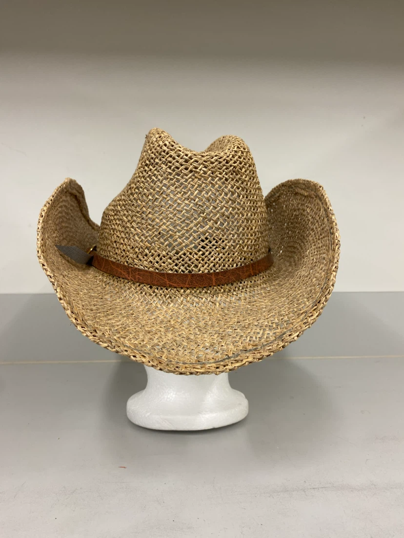Straw Cowboy Hat with Leather Band - photo 5