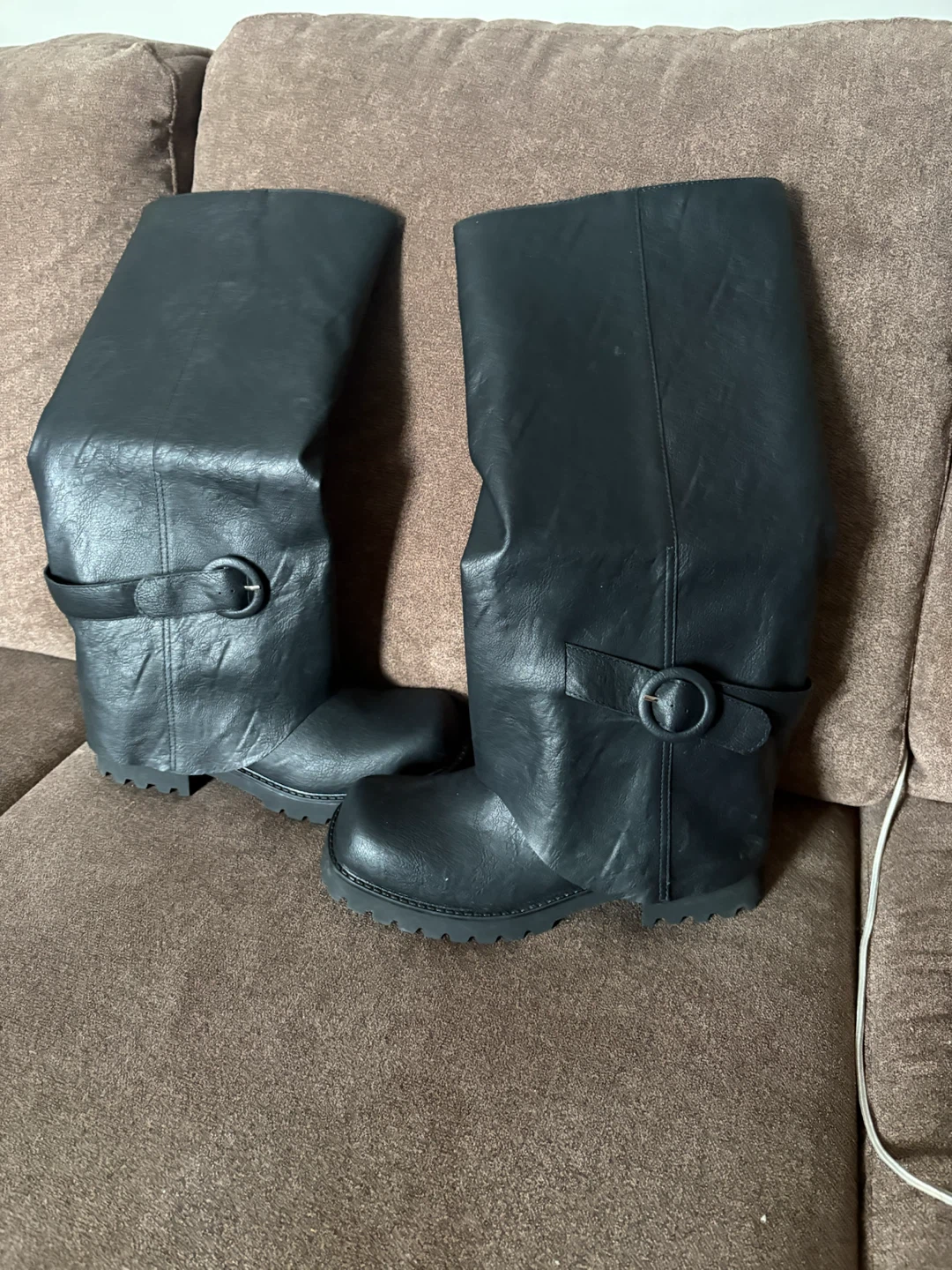New Black Teaieui  Faux Leather Motorcycle/Biker Boots  Size 8.5