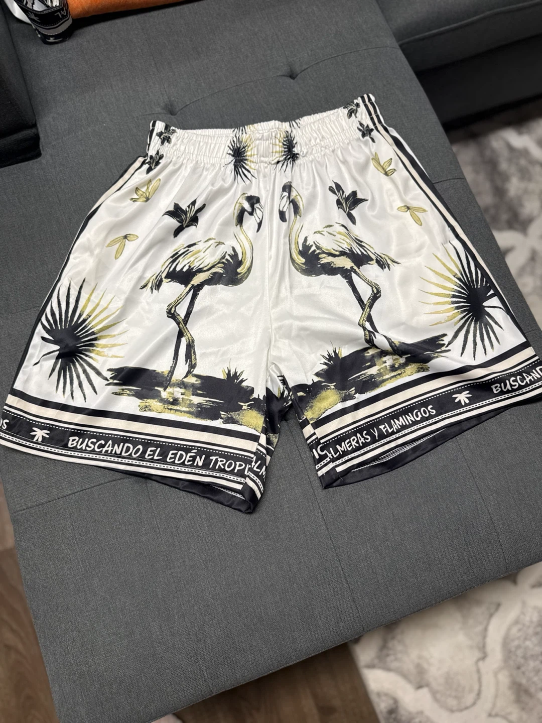 Womens Tropical Flamingo Button-Up Shirt & Shorts Set