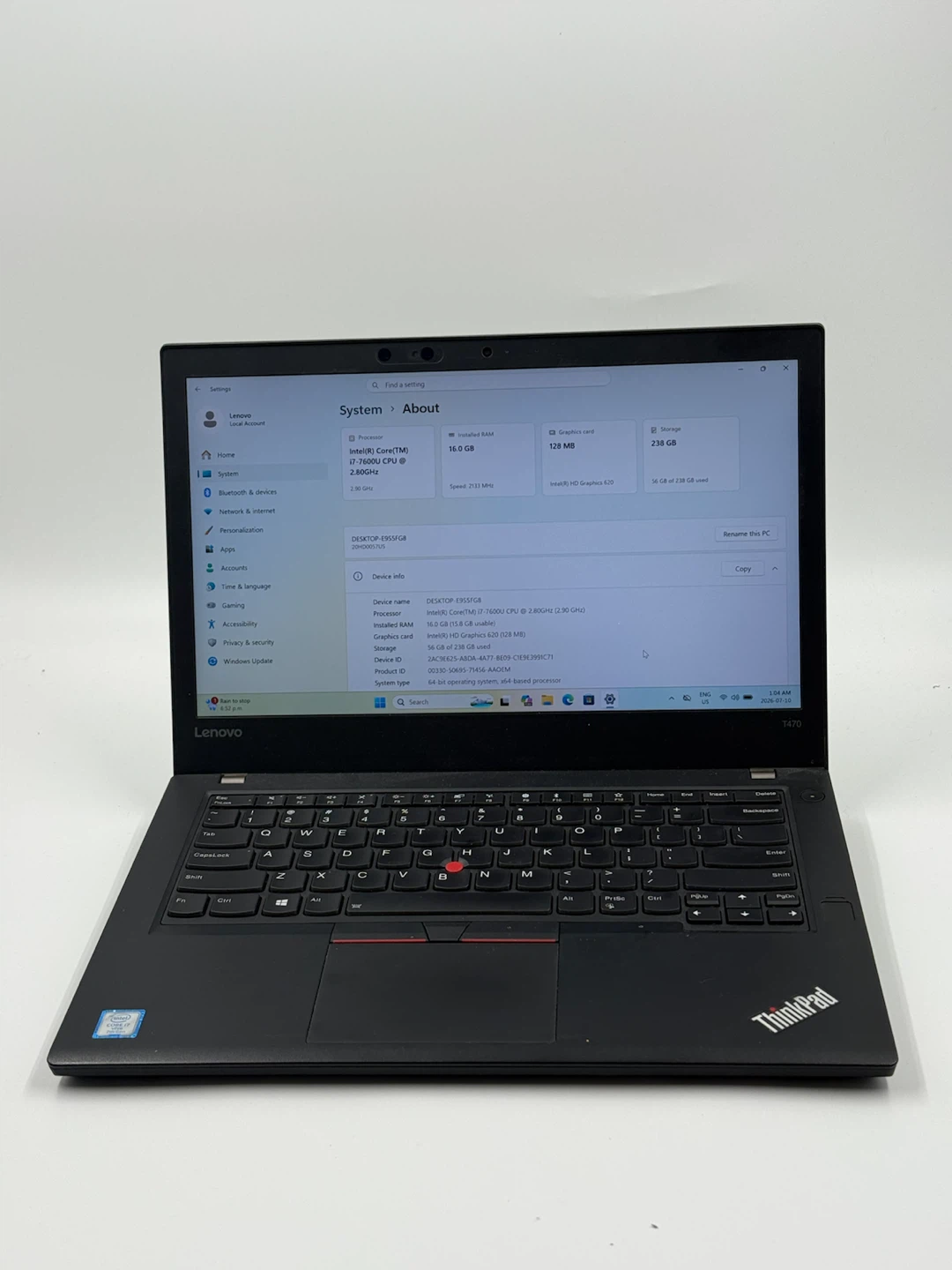 Lenovo ThinkPad T470 i7 7th Gen 16 GB 256 SSD