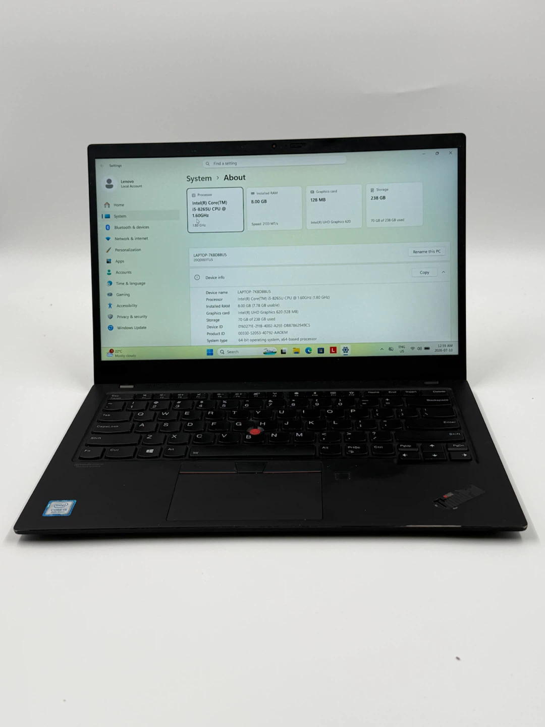 ThinkPad X1 Carbon Gen 7 i5 8th Gen 8GB 256 SSD