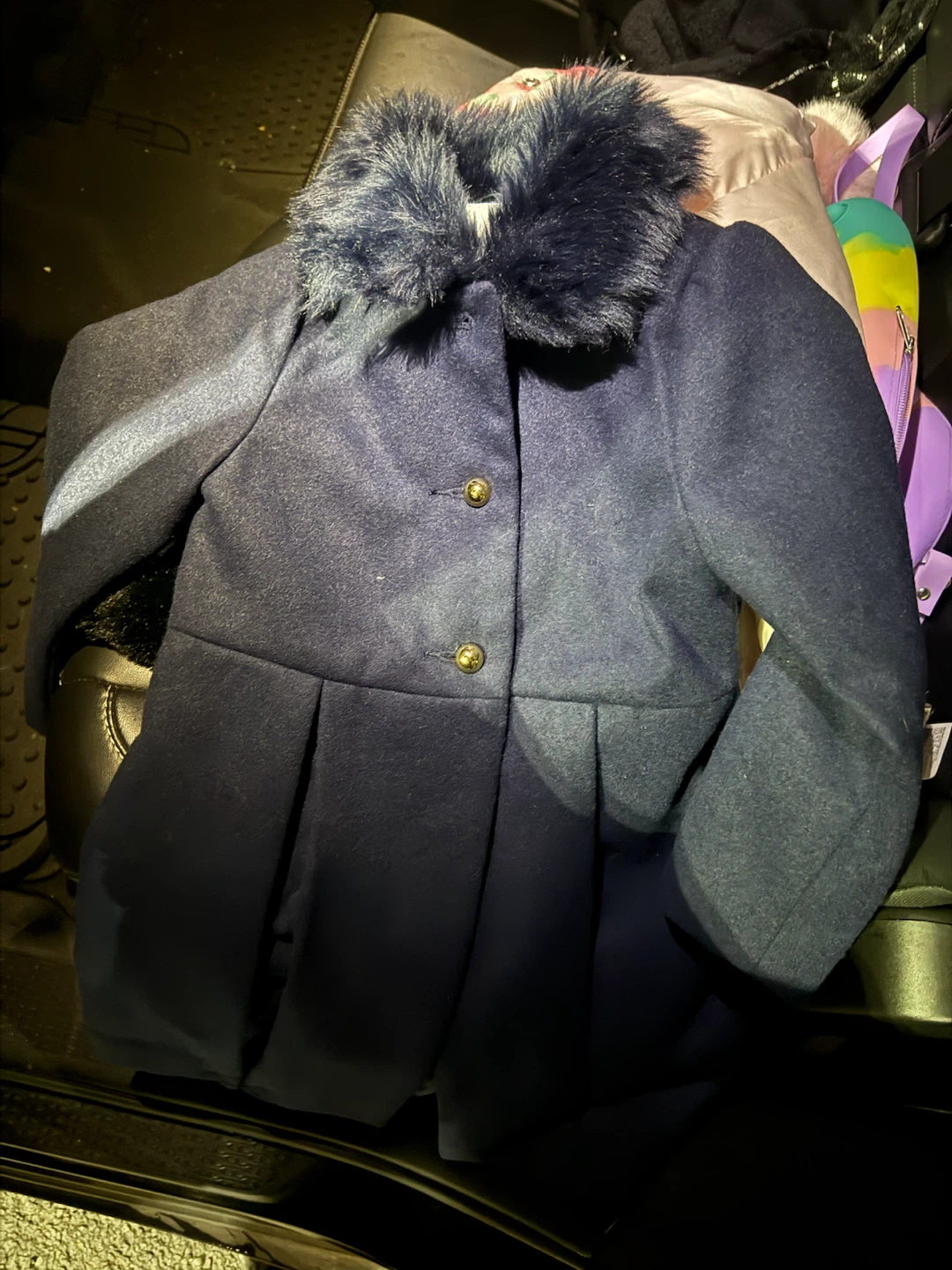 Janie and Jack Navy Blue Coat with Faux Fur Collar