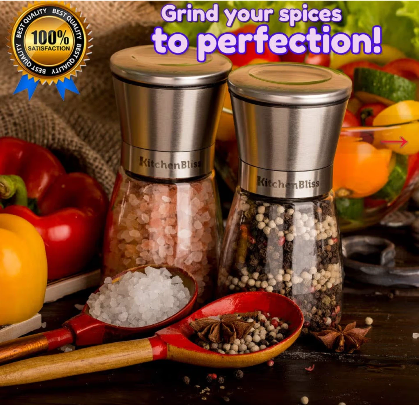 KitchenBliss Salt and Pepper Grinder Set