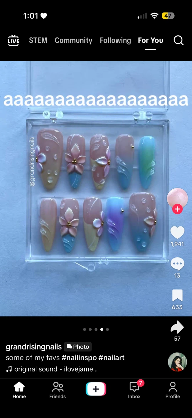 Press-on Nails Set with Floral Design