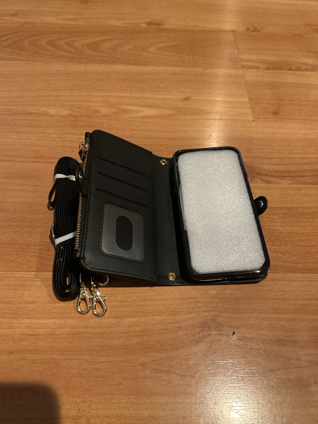 Black Faux Leather Wallet Phone Case with Strap - photo 3