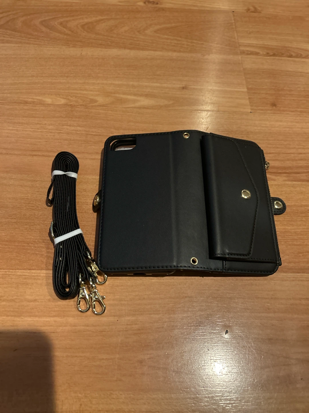 Black Faux Leather Wallet Phone Case with Strap - photo 4