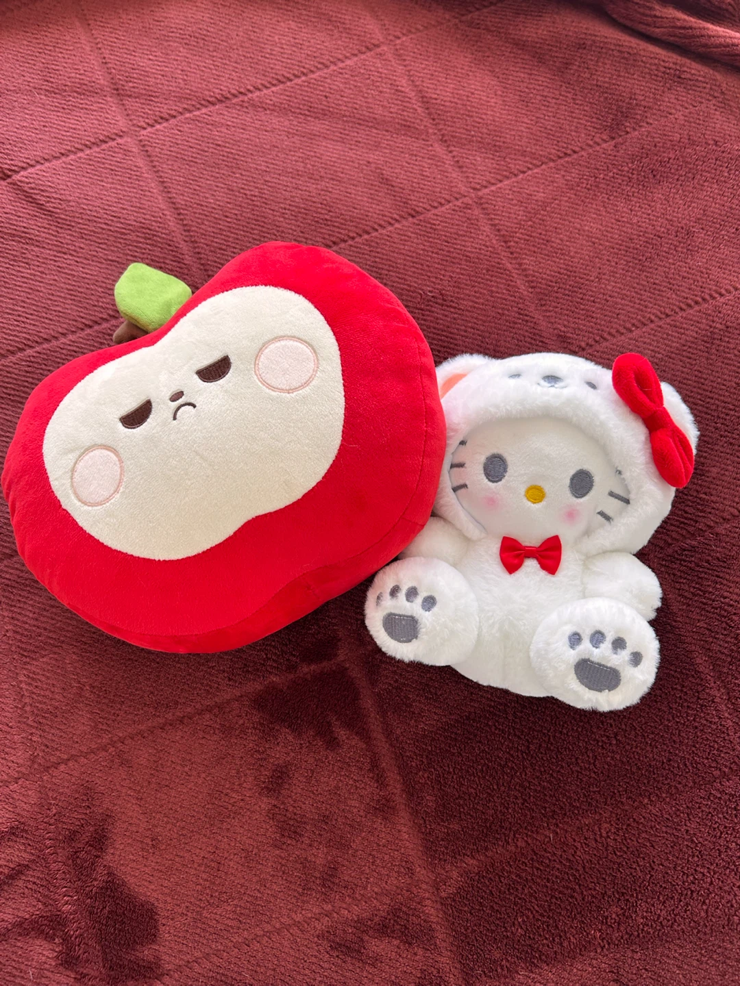 Cute Plush Set: Kawaii Red Apple Cushion & Hello Kitty Plush