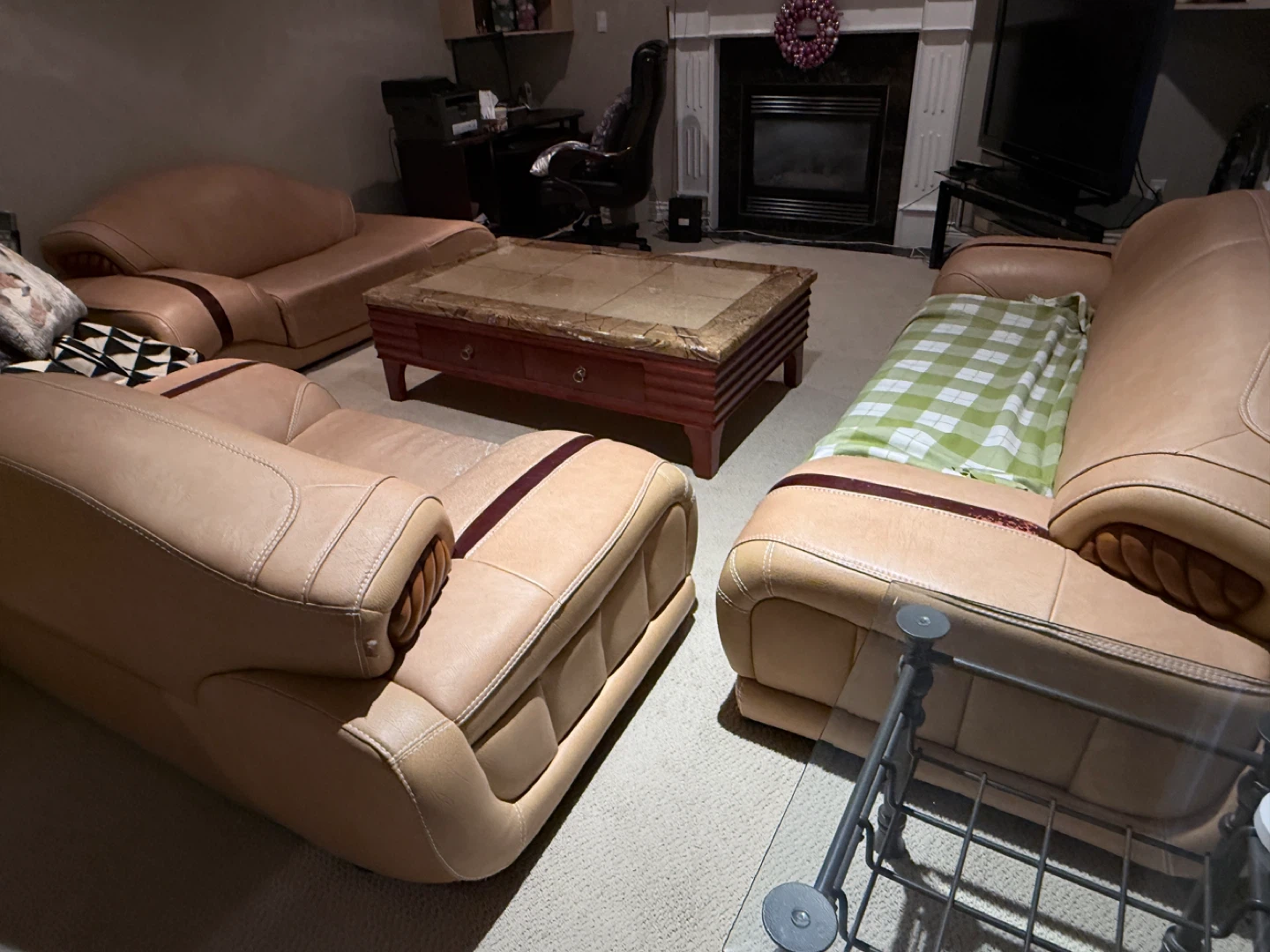 Set of 3 Tan Leather Sofa Section