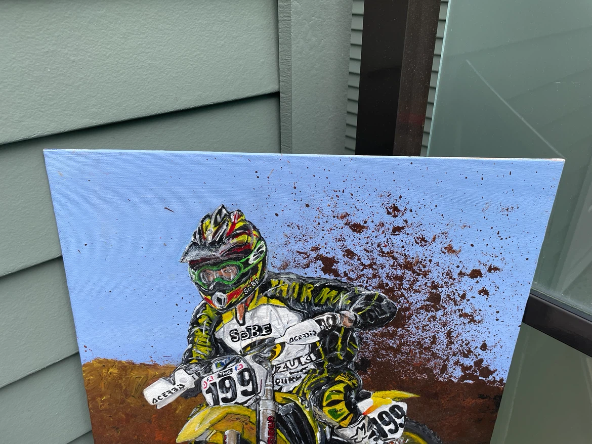 Travis Pastrana Motocross Acrylic Painting Folk Art - photo 3
