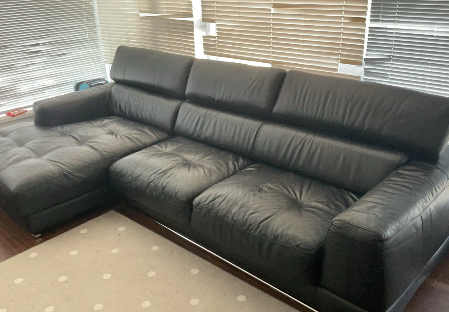 Black Leather Sectional Sofa with Chaise - photo 2