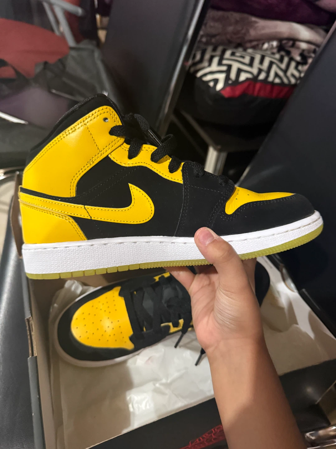 Jordan 1 Mid Yellow Black Sneakers - photo 4