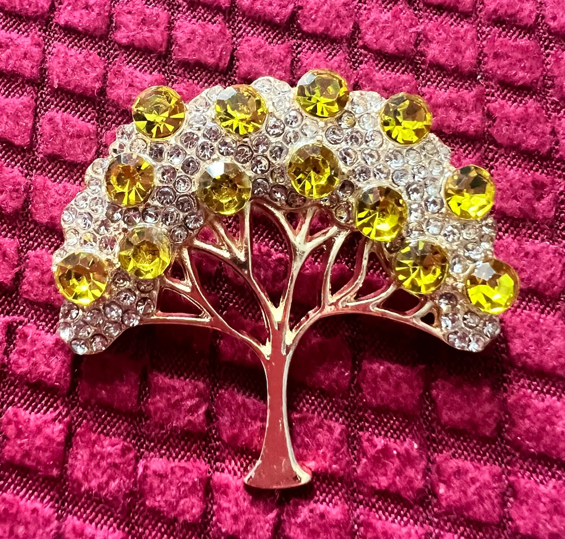 Tree Brooch with Yellow and Clear Stones