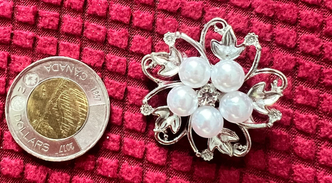 Silver Floral Brooch with Pearls - photo 3