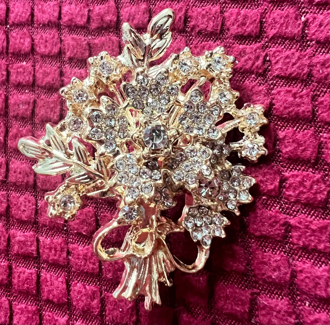 Gold-tone Brooch with Clear Stones